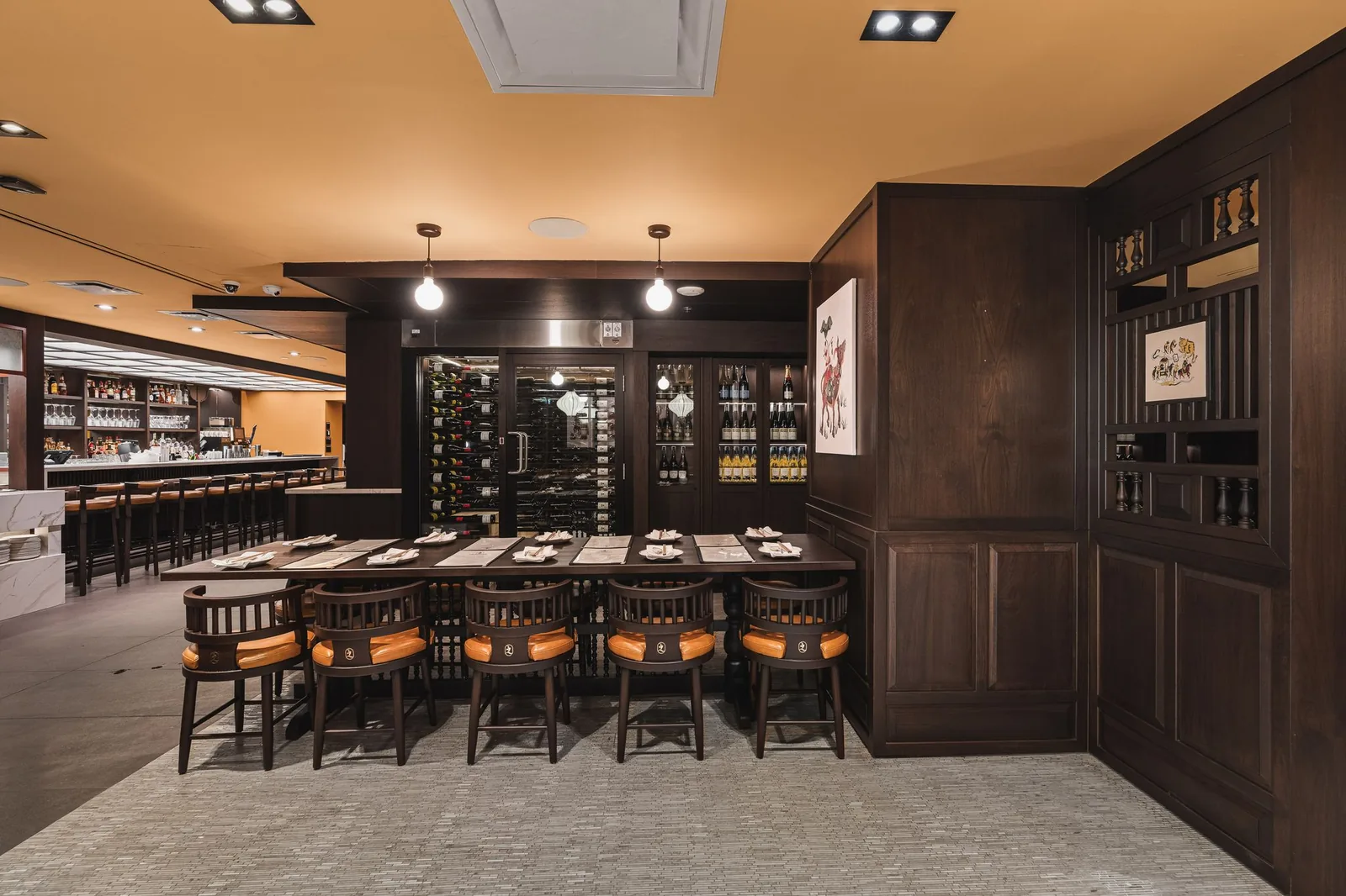Long table, with the bar visible across the room, Linh Noodle Bar by Costar Construction, Vancouver