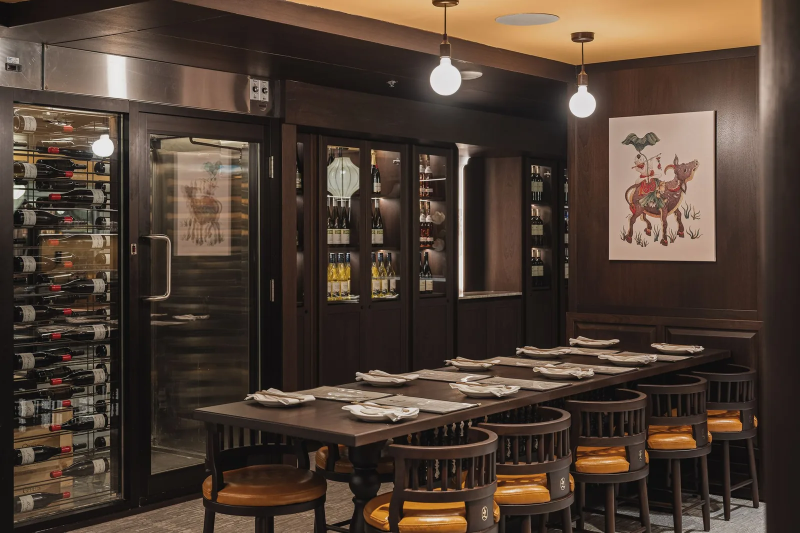 Long table set for a group beside the wine room, Linh Noodle Bar by Costar Construction, Vancouver